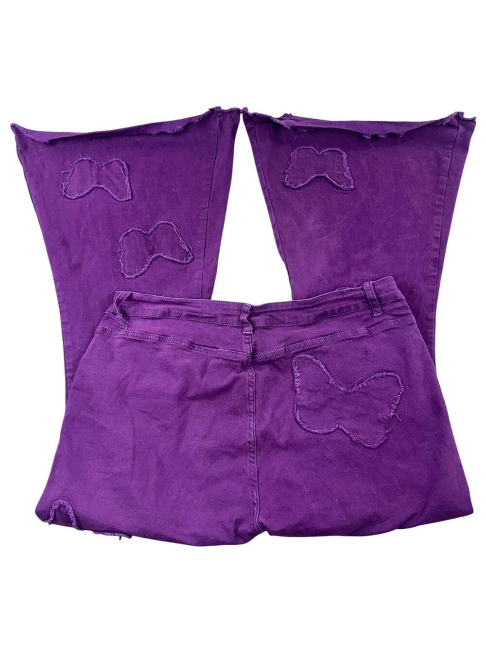 Y2K Fairycore Purple Butterfly Patchwork Extreme Flare Jeans